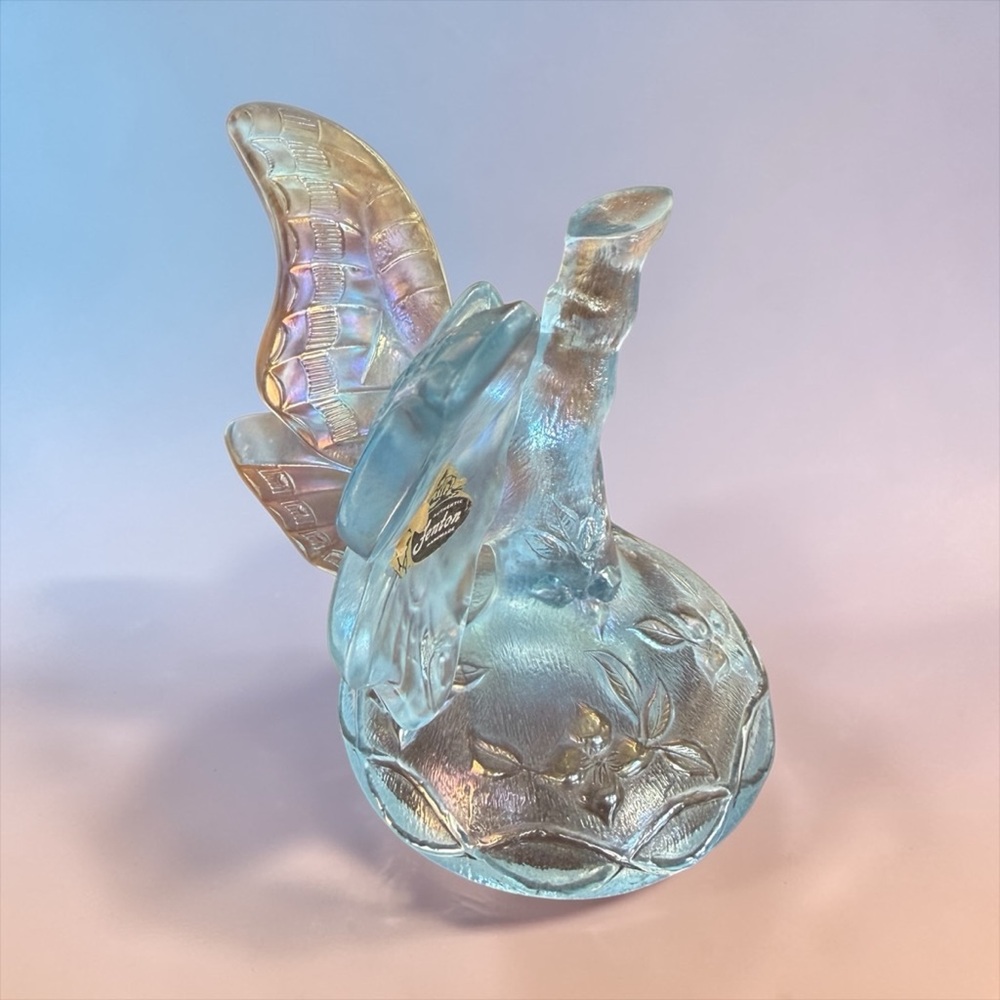 Vintage Fenton Iridescent Glass Butterfly on Branch Ring Holder 1980s - Picture 6 of 12